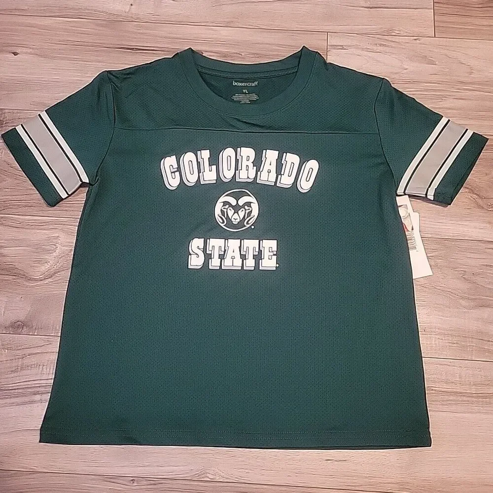 Colorado State Rams Youth Short Sleeve T Shirt YL Green‎ Cotton  Boxer Craft